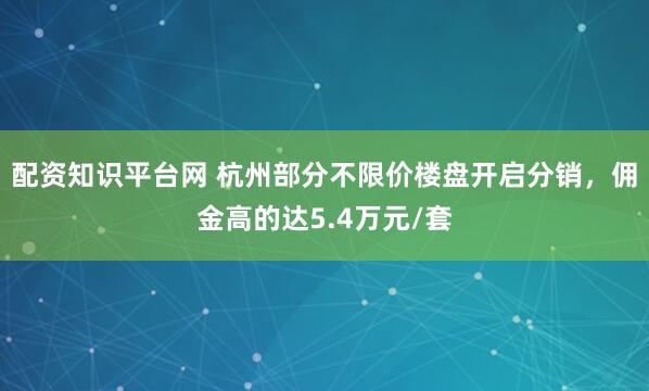 配资知识平台网 杭州部分不限价楼盘开启分销，佣金高的达5.4万元/套