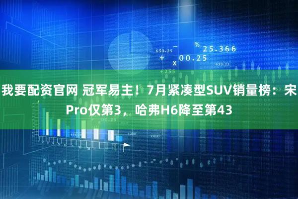 我要配资官网 冠军易主！7月紧凑型SUV销量榜：宋Pro仅第3，哈弗H6降至第43